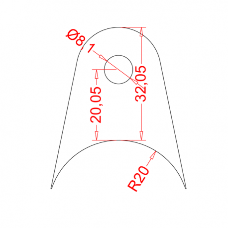 Support à souder 32mm pour tube ø40 - perçage ø8