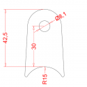 Support à souder 42.5mm pour tube ø30 - perçage ø8 - 2mm