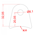 Pack 20 supports à souder 32mm pour tube ø70 - perçage ø8 - 3mm